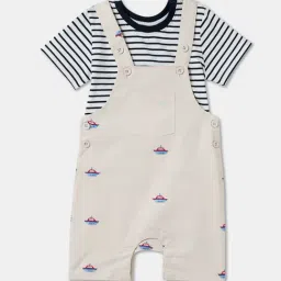 R&B Boys Beige Cotton Printed Dungaree-picture-37