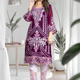 snizvi Women Ethnic Motifs Embroidered Regular Thread Work Kurta with Trousers-picture-40