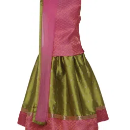 A Little Fable Kids Pink & Green Printed Top, Lehenga with Dupatta image 2