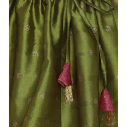 A Little Fable Kids Pink & Green Printed Top, Lehenga with Dupatta image 5
