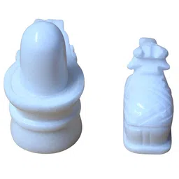 DARIDRA BHANJAN White 2 Pieces Shivling and Nandi Statue Marble Religious Idol Showpiece image 4