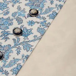 Manyavar Men White & Blue Floral Print Nehru Jacket image 4