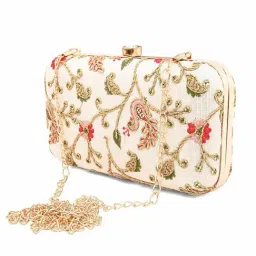 Gaurapakhi Beige and Gold Embroidered Small Clutch image 3
