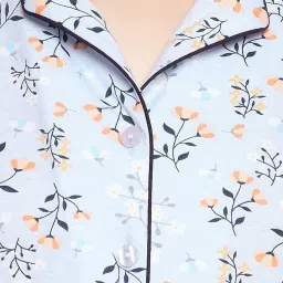 Clovia Blue Printed Cotton Shirt With Pyjamas image 4