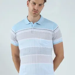 Monte Carlo Sky Blue Regular Fit Striped Polo T-Shirt-image-39