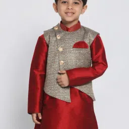 VASTRAMAY Boys Grey Embroidery CoatsJackets-picture-30