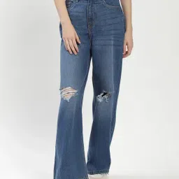 MADAME Blue Cotton Distressed Mid Rise Jeans-image-71