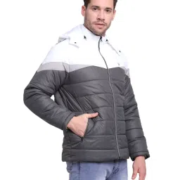 Cantabil Grey & White Colour-Block Quilted Jacket image 3