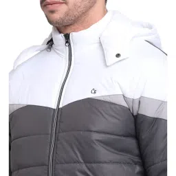 Cantabil Grey & White Colour-Block Quilted Jacket image 4