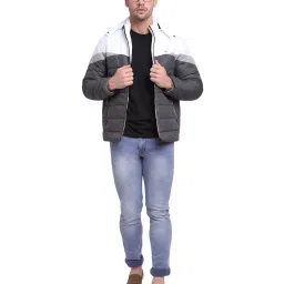 Cantabil Grey & White Colour-Block Quilted Jacket image 5
