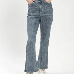 MADAME Blue Cotton Flared Fit Mid Rise Jeans-image-82