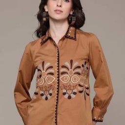 Label Ritu Kumar Brown Cotton Fitted Embroidered Shirt-picture-28