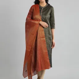 Aurelia Brown Cotton Zari Work Dupatta image 3