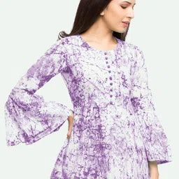 IKRASS Women Tie and Dye Round Neck Bell Sleeve Peplum Cotton Top-image-47