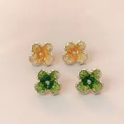 FIMBUL Set Of 2 Gold-Plated Rhinestone Studded Floral Shaped Studs-picture-32