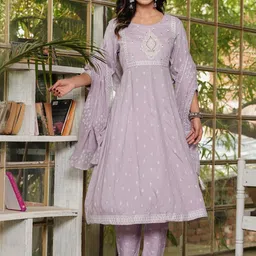 KALINI Women Ethnic Motifs Printed Panelled Thread Work Kurta with Trousers & With Dupatta image 3