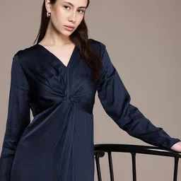 French Connection Satin Finish Twisted A-Line Maxi Party Dress-picture-37