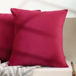 DECOWAT Red Cotton Linen 2 Pieces Square Shape Cushion Covers - 24 x 24 In-picture-52
