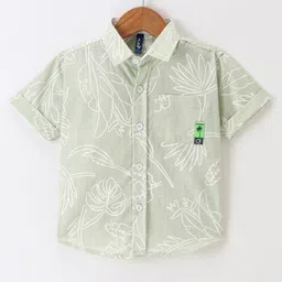 Little Kangaroos Cotton Woven Half Sleeves Shirt With Leaf Print - Pista-picture-22