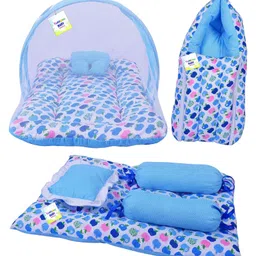 Babytoons New Born Baby Bedding Set Mosquito Net Bed Sleeping Bag & Gaddi Set (0-6 Months) Blue-picture-10