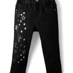 Babyhug Denim Full Length Washed Jeans With Stretch & Star Foil Print - Black-picture-36