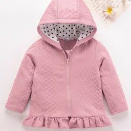 Mark & Mia Full Sleeves Solid Textured Hooded Sweatjacket - Pink-picture-32