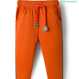 Babyoye 100% Cotton Interlock Knit Full Length Solid Colour Lounge Pant With Tiger Applique - Orange-picture-14