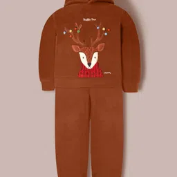 Cherry Crumble By Nitt Hyman Knit Full Sleeves Reindeer Patch Detailed Hooded Heavy Winter Sweatshirt & Joggers Set - Brown-picture-37