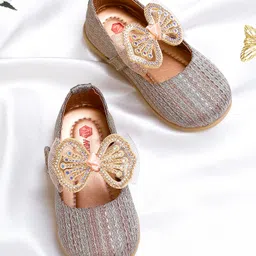 Mine Sole Rhinestones Embellished Bow Applique Detailed Velcro Closure Mary Jane Ballerinas - Gold-picture-25
