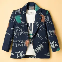 Dapper Dudes Full Sleeves Typography Printed Blazer With Tee - Navy Blue-picture-29