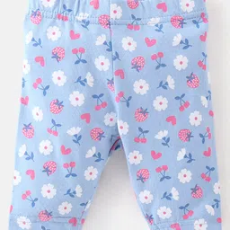 Babyhug Cotton Lycra Three Fourth Leggings Checks & Floral Print Pack Of 3- Pink & Blue image 2