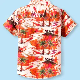 Babyhug Cotton Woven Half Sleeves Shirt with Beach Theme Print - Orange & Peach image 2