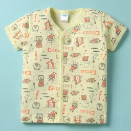 Tango Interlock Knit Half Sleeves Co-Ord Shorts Night Suit with Circus Print - Lemon image 2