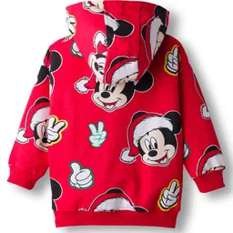 Babyhug Disney 100% Cotton Drop Shoulder Front Open Hooded Full Sleeves Sweatjacket With Mickey Mouse Print - Red image 2