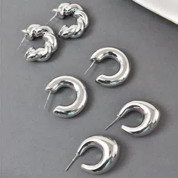 MEIRA JEWELLERY Set Of 3 Silver-Plated Contemporary Half Hoop Earrings-image-50