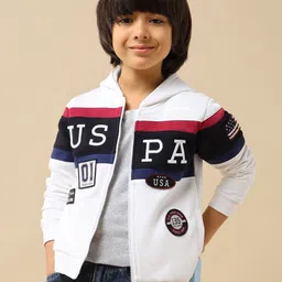 U.S. Polo Assn. Kids Boys Colourblocked Hooded Long Sleeves Front-Open Sweatshirt-image-8