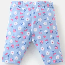 Babyhug Cotton Lycra Three Fourth Leggings Checks & Floral Print Pack Of 3- Pink & Blue image 3
