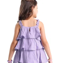 Babyhug 100% Rayon Woven Sleeveless Top with Lace & Frill Detailing Polka Dot Print - Light Purple image 3