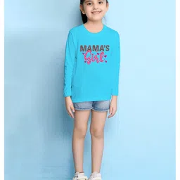 NUSYL Cotton Blend Full Sleeves Mamas Girl Text Printed Tee - Sky Blue image 4