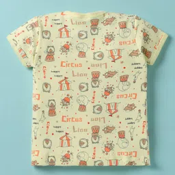 Tango Interlock Knit Half Sleeves Co-Ord Shorts Night Suit with Circus Print - Lemon image 3