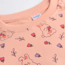 Tango Looper Knit Full Sleeves T-Shirt with Bunny Print - Peach image 3