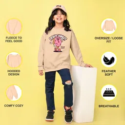 NUSYL Fleece Knit Full Sleeves Doughnut Text Printed Light Winter Sweatshirt - Beige image 4