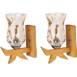 1ST TIME Gold-Toned & White Printed Wood Frustum Shaped Wall Lamp-picture-33