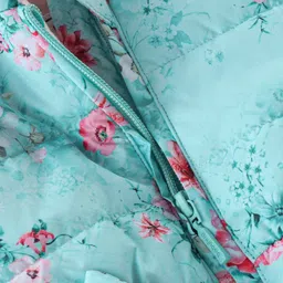 Babyhug Woven Full Sleeves Hooded Jacket with Bow Floral Print - Aqua Blue image 4