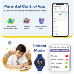 Sekyo MARIO Kids Smartwatch with GPS Tracking, Parent Control, SOS Alarm, 2-Day Battery, Pedometer, Class Mode, Safe Zone Alerts - Navy Blue image 4