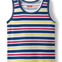 Babyhug 100% Cotton Knit Sleeveless Sandos With Stripes & Vehicle Print Pack of 3 - Red & Yellow image 4