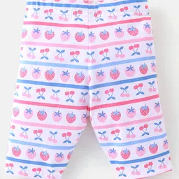 Babyhug Cotton Lycra Three Fourth Leggings Checks & Floral Print Pack Of 3- Pink & Blue image 5