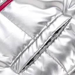 Bonfino Full Sleeve Hooded Puffer Jacket with Holographic Effect & Patch Detailing - Silver image 5