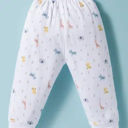 Pink Rabbit Single Jersey Knit Full Sleeves Co-ords Night Suit With Dino Print - White image 5