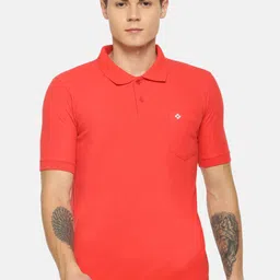 Dollar Men Pack Of 2 Coral Pink & Blue Solid Polo Collar Cotton T-shirts image 2